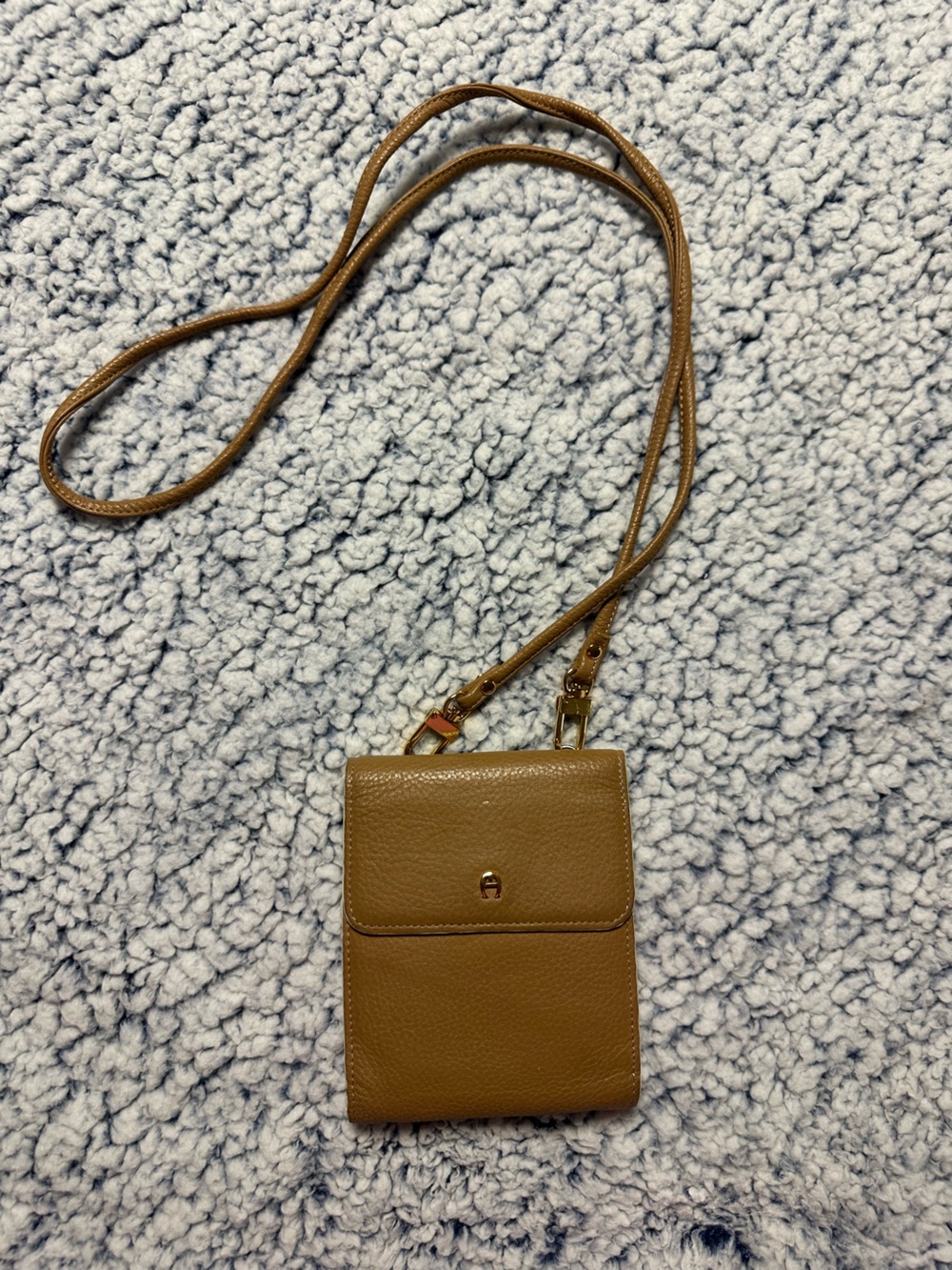 Small Tan Leather Crossbody Phone Pouch with Adjustable Strap